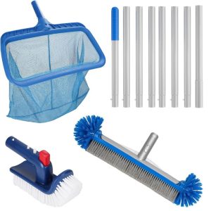 4-in-1 Pool Cleaning Kit with 17.5" Brush, Rotatable Brush, Net & Pole hardware equipment